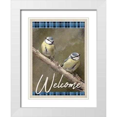 Welcome Blue Birds White Modern Wood Framed Art Print with Double Matting by Kimberly, Allen