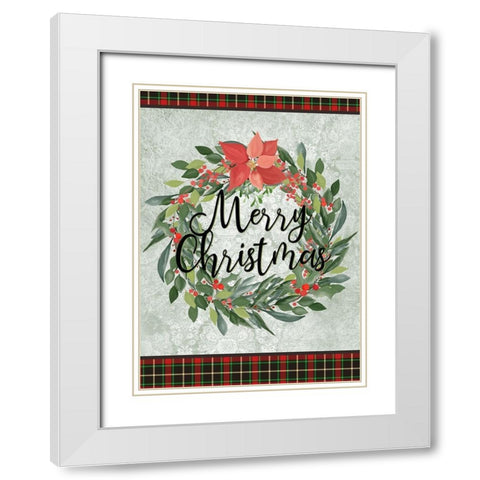 Merry Christmas Wreath White Modern Wood Framed Art Print with Double Matting by Kimberly, Allen