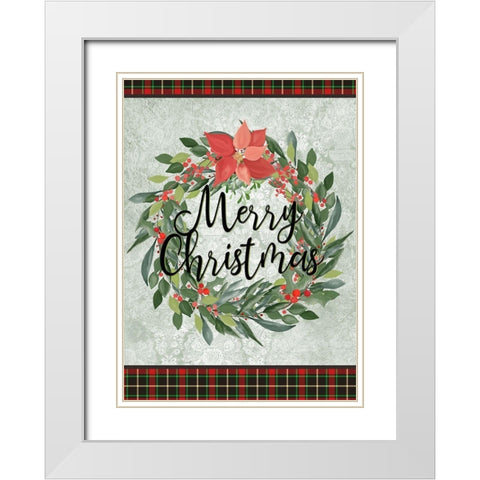 Merry Christmas Wreath White Modern Wood Framed Art Print with Double Matting by Kimberly, Allen