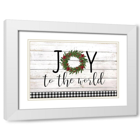 Joy to the World Wreath Plaid White Modern Wood Framed Art Print with Double Matting by Kimberly, Allen