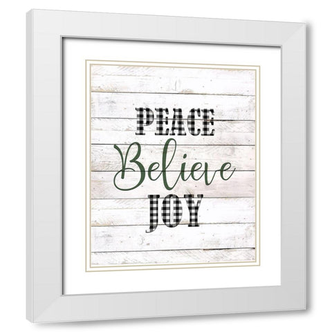 Peace Believe Joy Plaid White Modern Wood Framed Art Print with Double Matting by Kimberly, Allen