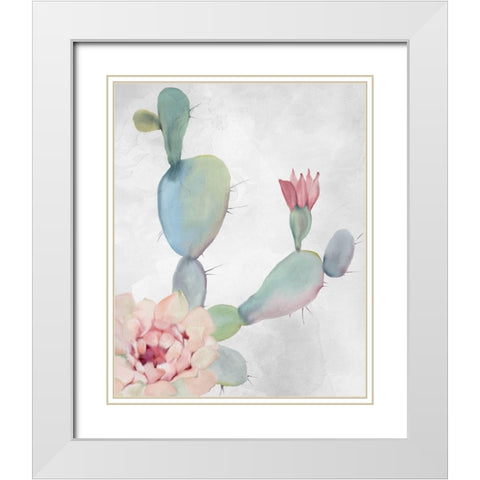 Cactus Blooming 1 White Modern Wood Framed Art Print with Double Matting by Kimberly, Allen
