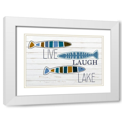 Live Laugh Lake Fish White Modern Wood Framed Art Print with Double Matting by Kimberly, Allen