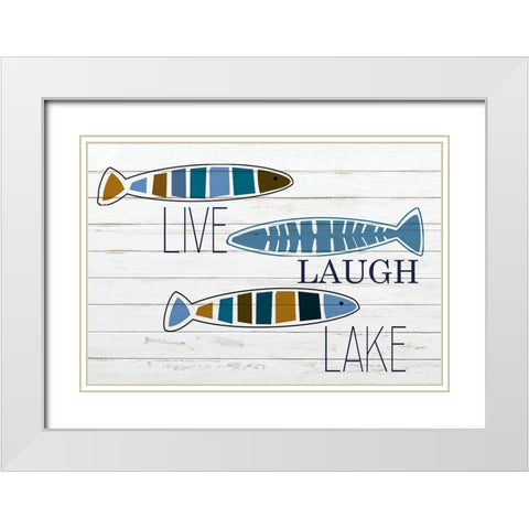 Live Laugh Lake Fish White Modern Wood Framed Art Print with Double Matting by Kimberly, Allen