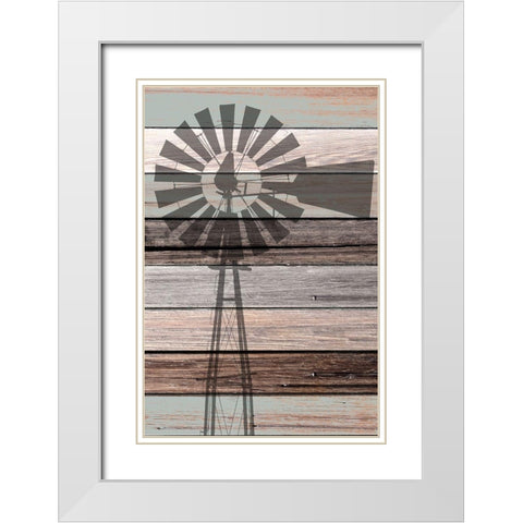 Windmill on Wood White Modern Wood Framed Art Print with Double Matting by Kimberly, Allen