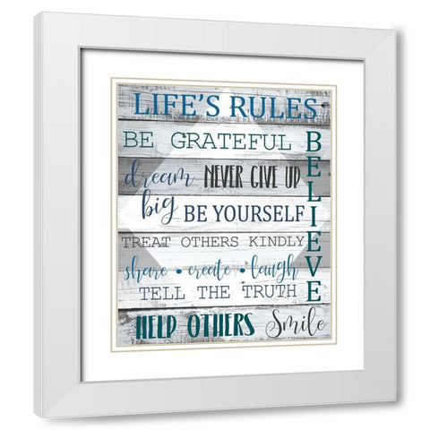 Lifes Rules White Modern Wood Framed Art Print with Double Matting by Kimberly, Allen