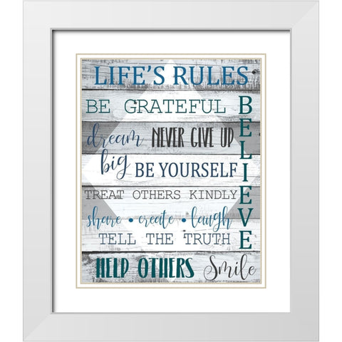 Lifes Rules White Modern Wood Framed Art Print with Double Matting by Kimberly, Allen