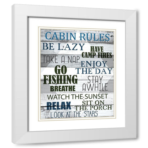 Cabin Rules White Modern Wood Framed Art Print with Double Matting by Allen, Kimberly
