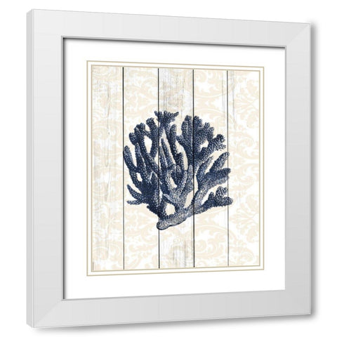Navy Coral 1 White Modern Wood Framed Art Print with Double Matting by Kimberly, Allen