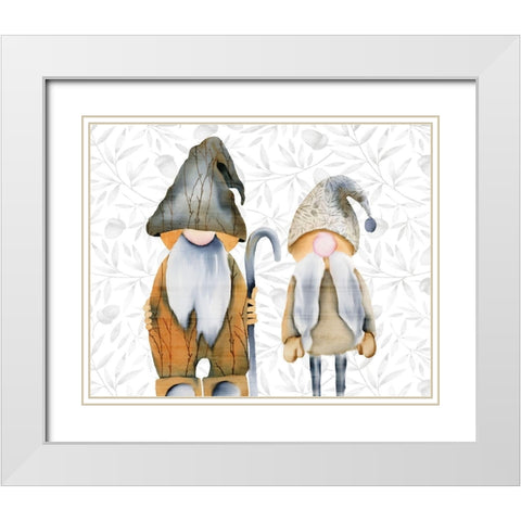 Two Gnomes White Modern Wood Framed Art Print with Double Matting by Kimberly, Allen