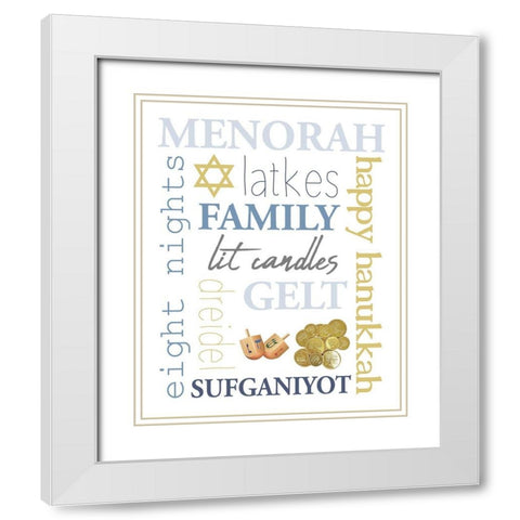 Hanukkah Word Art White Modern Wood Framed Art Print with Double Matting by Allen, Kimberly