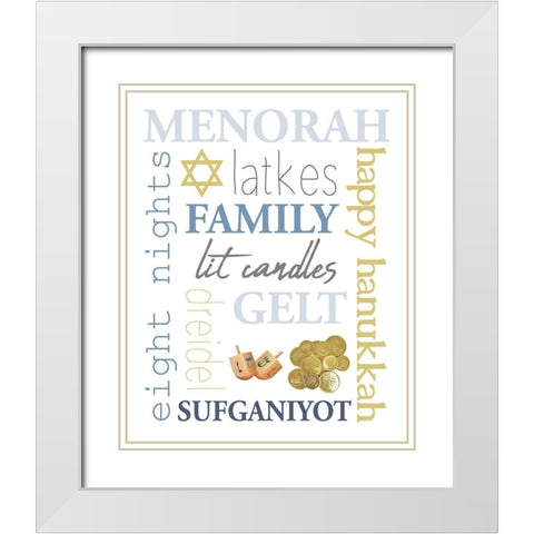 Hanukkah Word Art White Modern Wood Framed Art Print with Double Matting by Allen, Kimberly