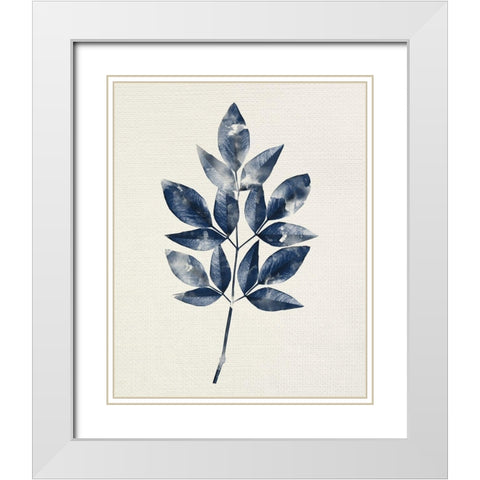 Indigo Leaves 1 White Modern Wood Framed Art Print with Double Matting by Allen, Kimberly
