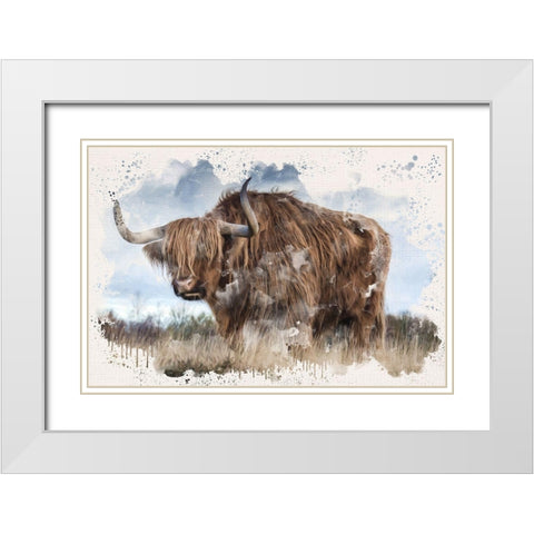 Long Horn White Modern Wood Framed Art Print with Double Matting by Allen, Kimberly