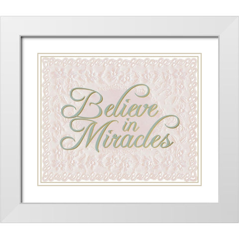 Believe in Miracles Lace White Modern Wood Framed Art Print with Double Matting by Allen, Kimberly
