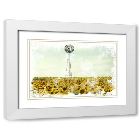 Windmill Sunflowers White Modern Wood Framed Art Print with Double Matting by Allen, Kimberly