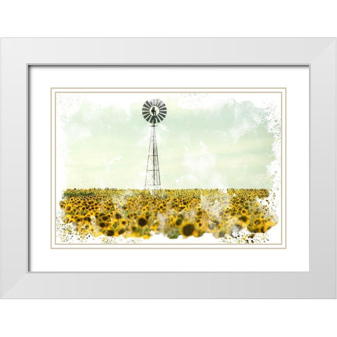 Windmill Sunflowers White Modern Wood Framed Art Print with Double Matting by Allen, Kimberly