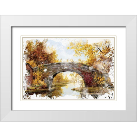 Autumn Bridge White Modern Wood Framed Art Print with Double Matting by Allen, Kimberly