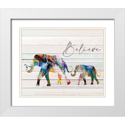 Believe Elephant White Modern Wood Framed Art Print with Double Matting by Allen, Kimberly