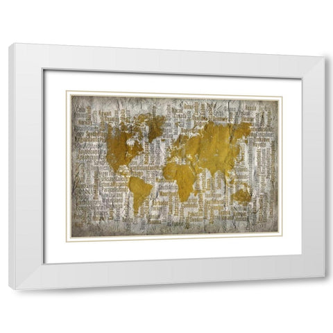 Map of the World White Modern Wood Framed Art Print with Double Matting by Allen, Kimberly