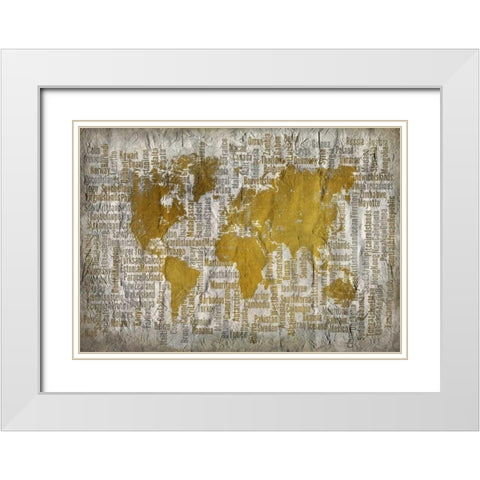 Map of the World White Modern Wood Framed Art Print with Double Matting by Allen, Kimberly
