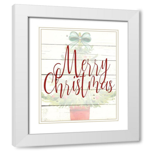 Merry Christmas Tree White Modern Wood Framed Art Print with Double Matting by Allen, Kimberly