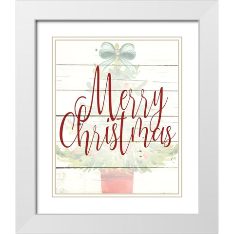 Merry Christmas Tree White Modern Wood Framed Art Print with Double Matting by Allen, Kimberly