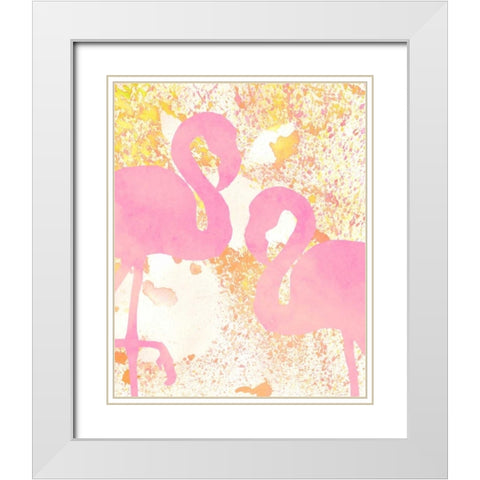 Pink Flamingos 1 White Modern Wood Framed Art Print with Double Matting by Allen, Kimberly