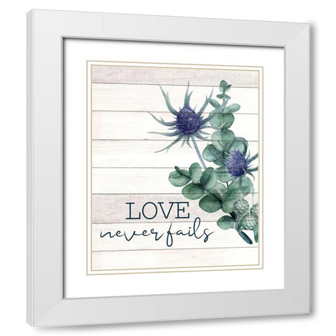 Love never Fails Thistle White Modern Wood Framed Art Print with Double Matting by Allen, Kimberly