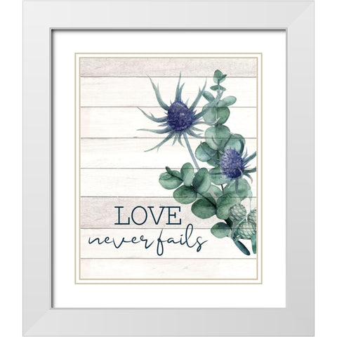 Love never Fails Thistle White Modern Wood Framed Art Print with Double Matting by Allen, Kimberly