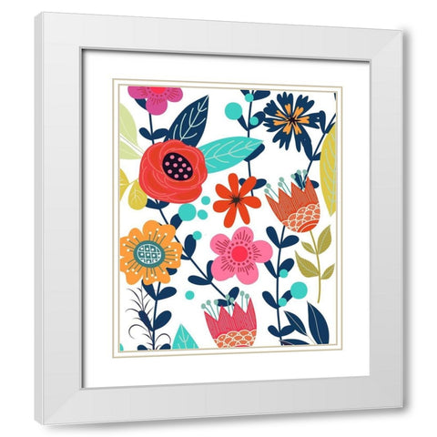 Colorful Floral 1 White Modern Wood Framed Art Print with Double Matting by Allen, Kimberly