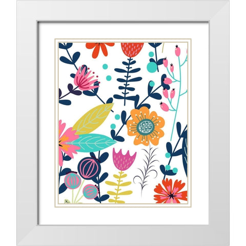 Colorful Floral 2 White Modern Wood Framed Art Print with Double Matting by Allen, Kimberly