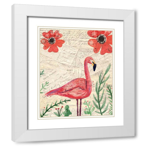 Postcard Flamingo 1 White Modern Wood Framed Art Print with Double Matting by Allen, Kimberly