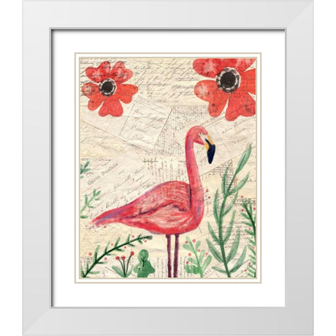 Postcard Flamingo 1 White Modern Wood Framed Art Print with Double Matting by Allen, Kimberly