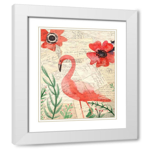 Postcard Flamingo 2 White Modern Wood Framed Art Print with Double Matting by Allen, Kimberly
