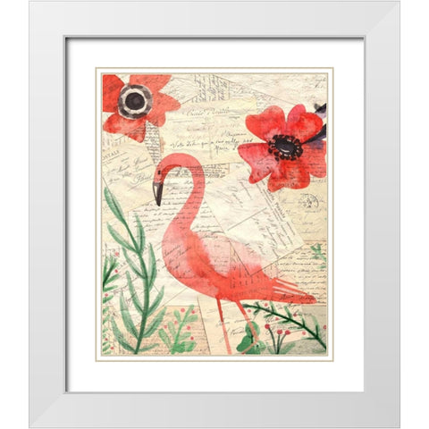 Postcard Flamingo 2 White Modern Wood Framed Art Print with Double Matting by Allen, Kimberly