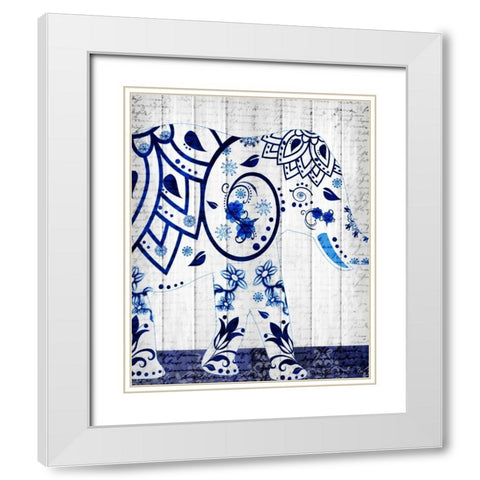 Indigo Elephant 1 White Modern Wood Framed Art Print with Double Matting by Allen, Kimberly