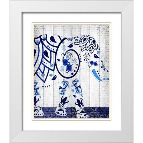 Indigo Elephant 1 White Modern Wood Framed Art Print with Double Matting by Allen, Kimberly
