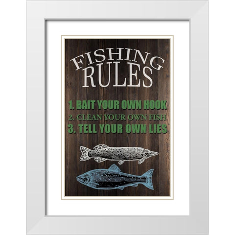 Fishing Rules White Modern Wood Framed Art Print with Double Matting by Allen, Kimberly