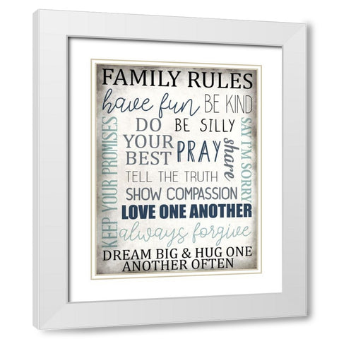 Family Rules White Modern Wood Framed Art Print with Double Matting by Allen, Kimberly