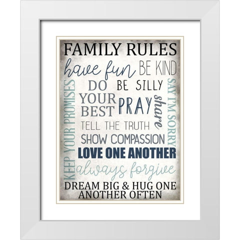 Family Rules White Modern Wood Framed Art Print with Double Matting by Allen, Kimberly