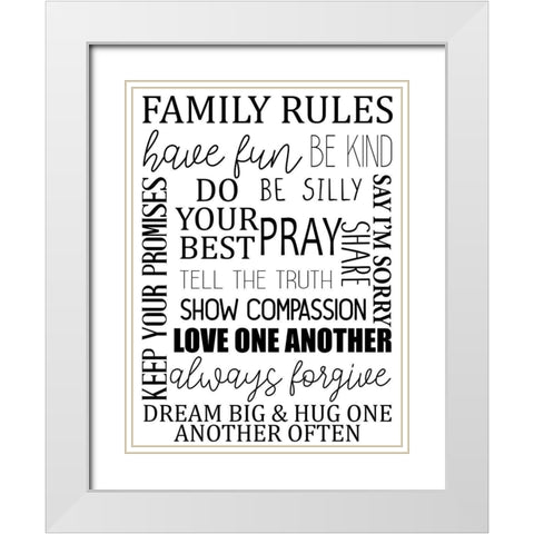 Family Rules BW White Modern Wood Framed Art Print with Double Matting by Allen, Kimberly
