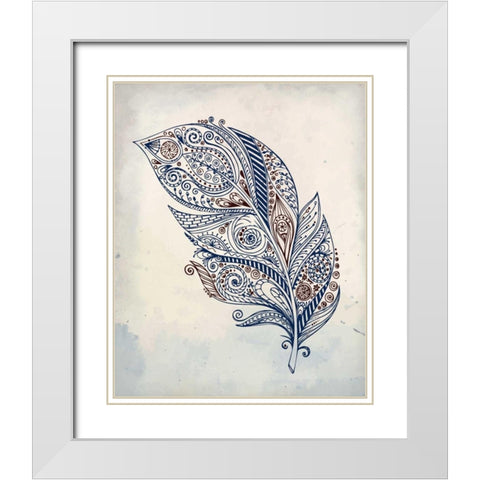 Feather Henna 1 White Modern Wood Framed Art Print with Double Matting by Allen, Kimberly