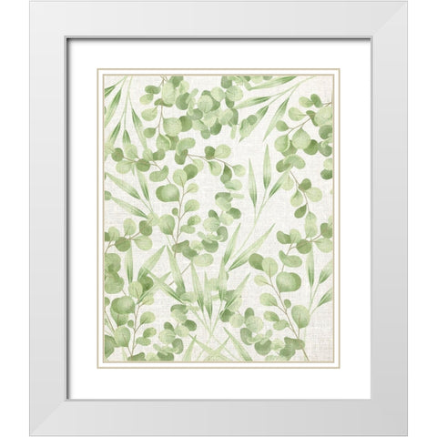 Green Leaves White Modern Wood Framed Art Print with Double Matting by Allen, Kimberly