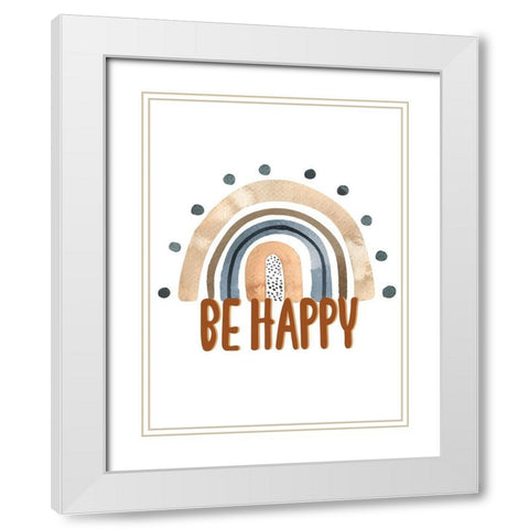 Be Happy Rainbow White Modern Wood Framed Art Print with Double Matting by Allen, Kimberly