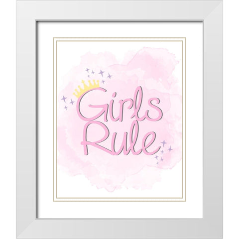 Girls Rule 1 White Modern Wood Framed Art Print with Double Matting by Allen, Kimberly