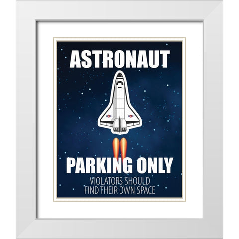 Astronaut Parking White Modern Wood Framed Art Print with Double Matting by Allen, Kimberly