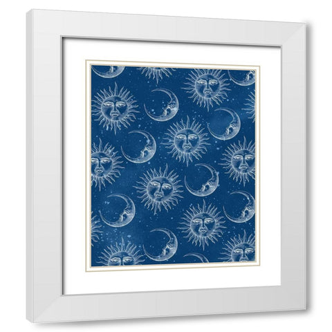 Sun Moon Pattern Blue White Modern Wood Framed Art Print with Double Matting by Allen, Kimberly