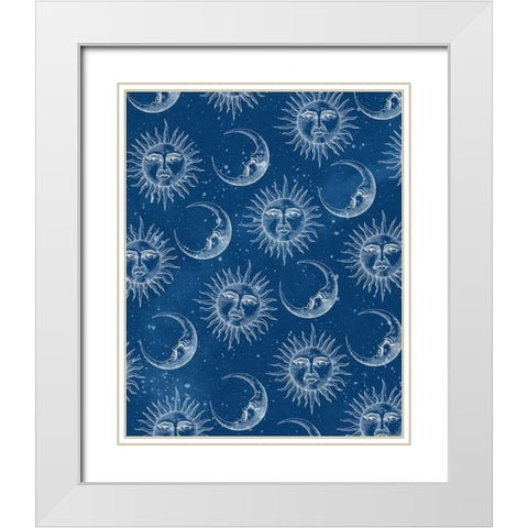 Sun Moon Pattern Blue White Modern Wood Framed Art Print with Double Matting by Allen, Kimberly