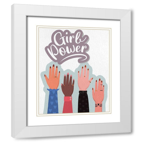 Girl Power Hands White Modern Wood Framed Art Print with Double Matting by Allen, Kimberly